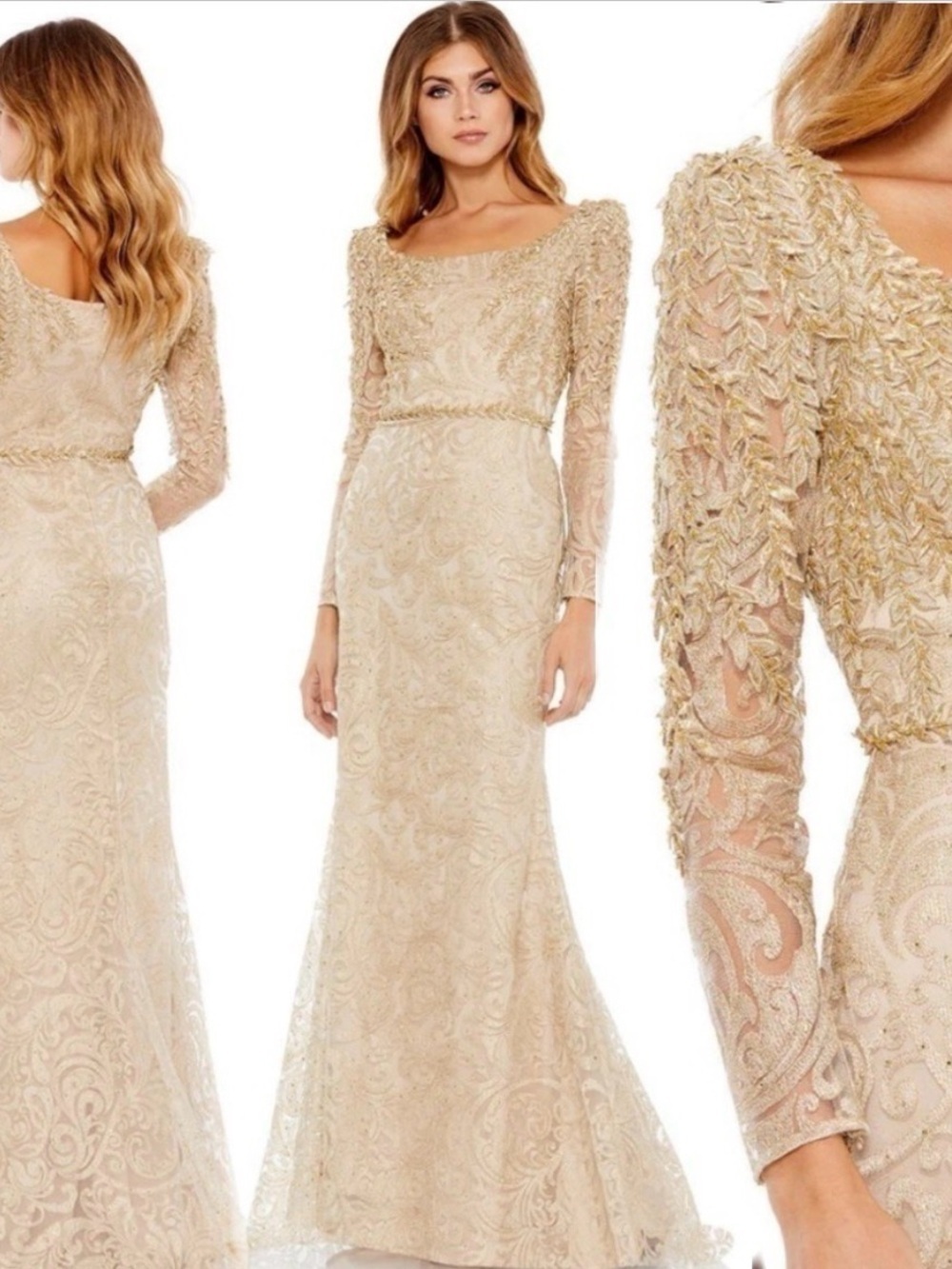 Mac Duggal EMBROIDERED APPLIQUE SHOULDER DETAIL TRUMPET GOWN size 8 NEW $698